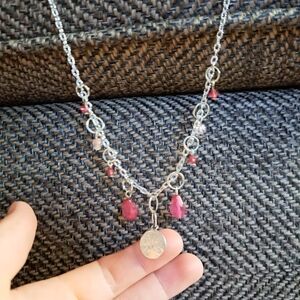 Vintage Upcycled Pink Gem Silver Toned Handmade Necklace